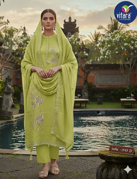 Usha By Vitara Mul Chanderi Kurti With Bottom Dupatta Suppliers In India
